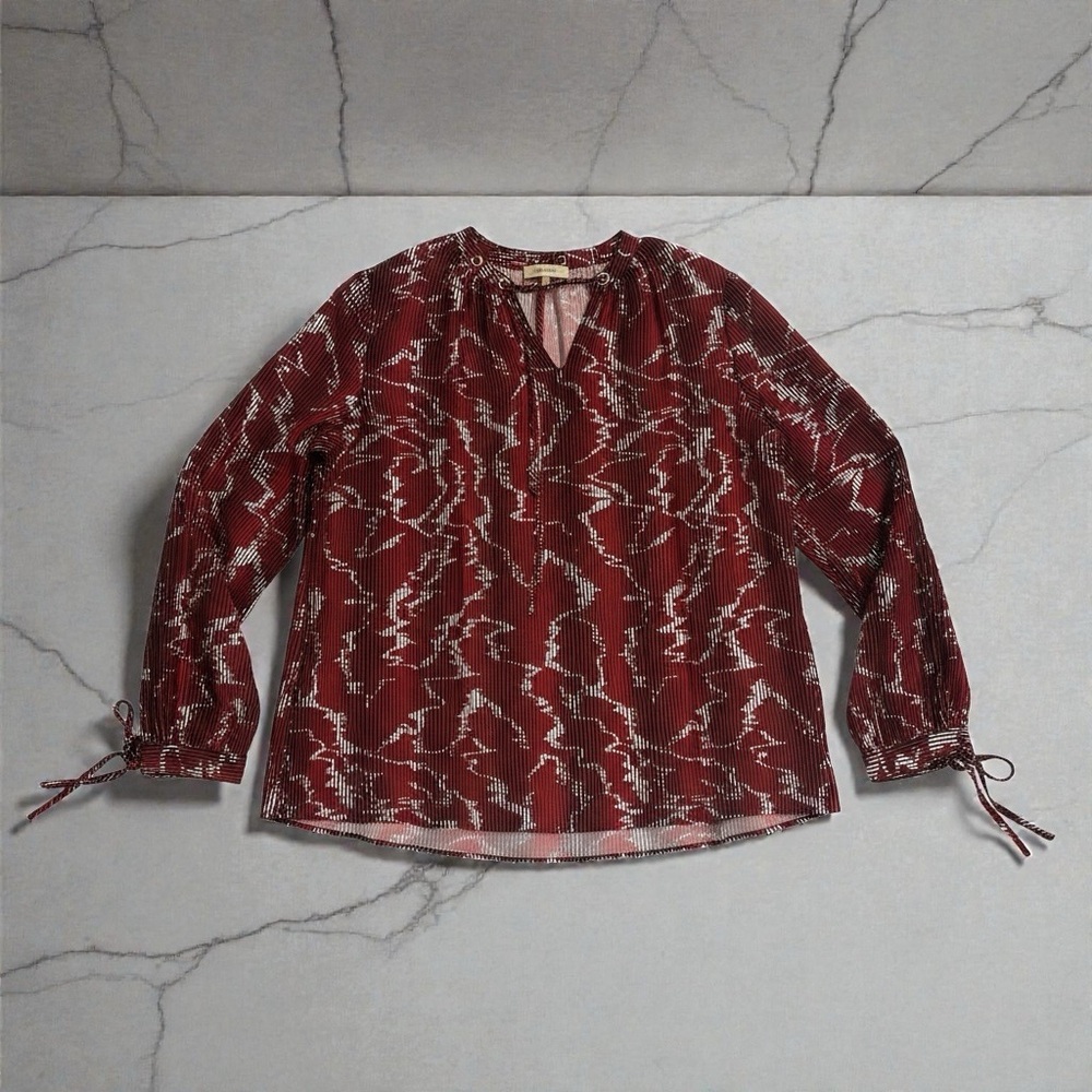 Hugo Boss Burgundy and White Patterned Blouse